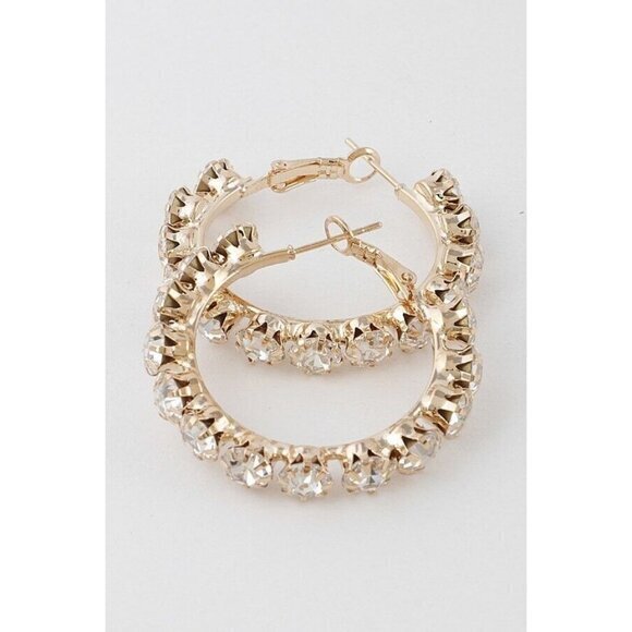 Women's Rhinestone Hoop Earrings Gold‎ Sparkling Evening Earrings - Picture 7 of 9